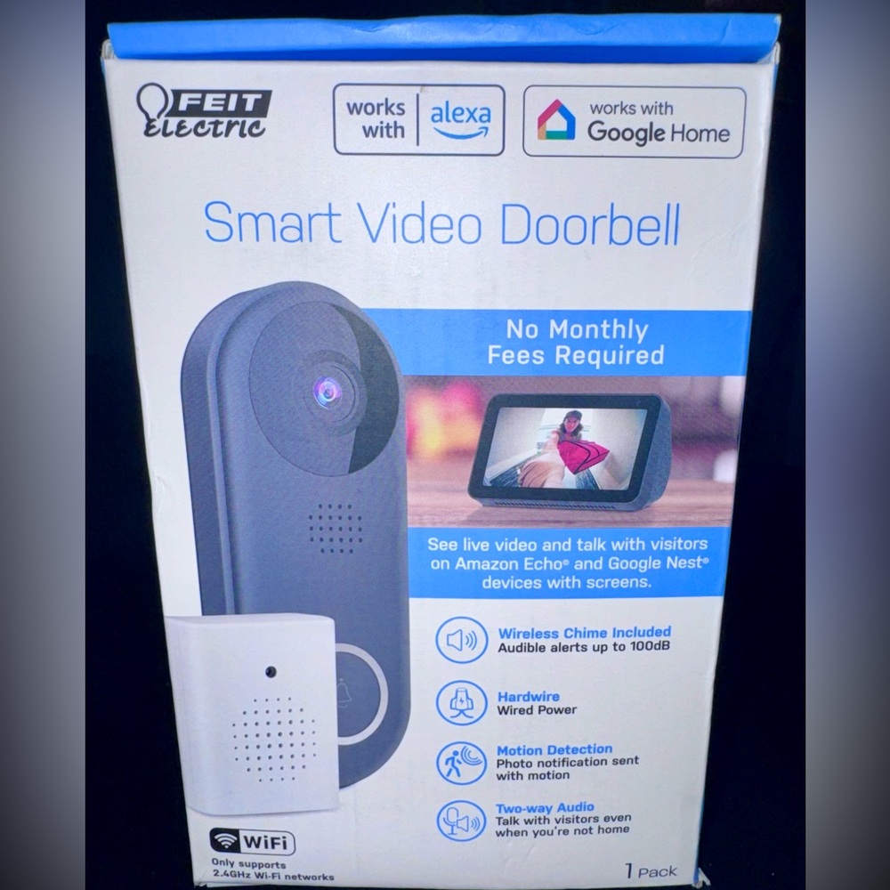 SOLD🚫—NEW Feit Smart Video Doorbell w/ Chime – 1080p, Alexa + Google